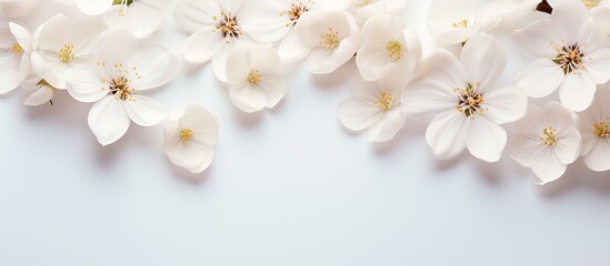 Poster - white flowers natural background with petals. Creative banner. Copyspace image