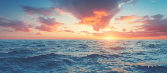 Poster - Sunset in the middle of the sea. Creative banner. Copyspace image