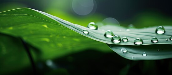 Aufkleber - freshness water drop on dark green leave in nature garden background. Creative banner. Copyspace image