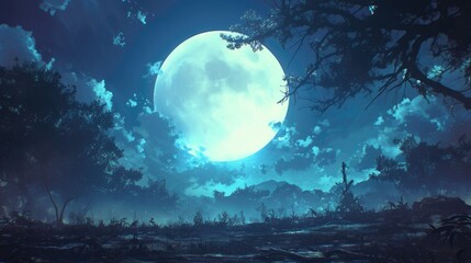 Poster - A captivating image of the full moon shining brightly against a dark mysterious backdrop