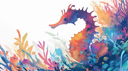 Canvas Print - A 2d illustration of a seahorse against a white backdrop