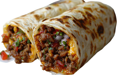 Wall Mural - Close up of two meat burritos with cheese and vegetables