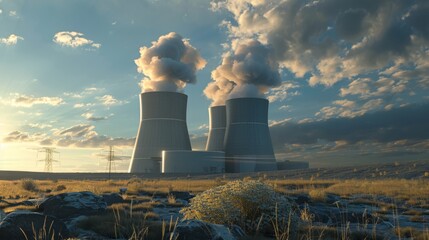 Wall Mural - Futuristic nuclear power plant, generated with AI