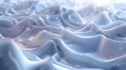 Wall Mural - White abstract waves with glowing particles flowing in space.