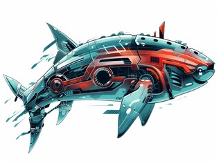 Wall Mural - Modern logo of robotic barracuda, generated with AI