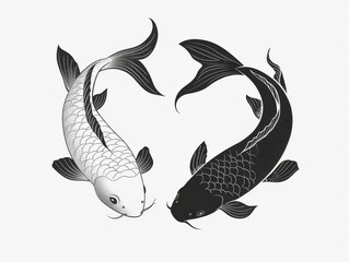 Wall Mural - Simple and basic illustration of koi fish, simple vector, high detail black and white, white background, black and white, minimal, flat vector, white background, monochrome, generated with AI
