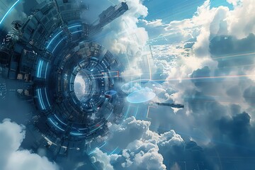 elegant contemporary cloud hi tech, mechanical technology futuristic stock design