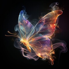 Wall Mural - Illuminating shinning glowing beautiful butterfly over dark background.