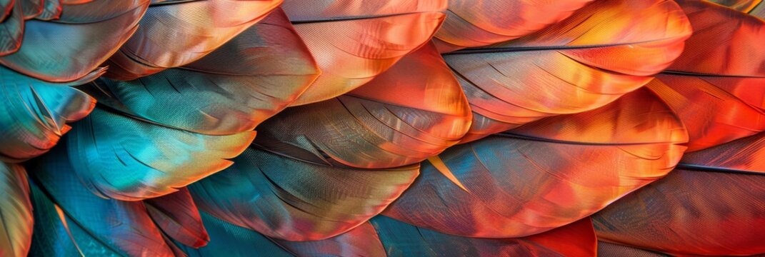 Colorful bird feather pattern closeup macro view