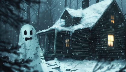 Wall Mural - A ghostly murder mystery unfolds in a remote cabin during a winter storm, where trapped souls yearn to communicate their final moments to the living