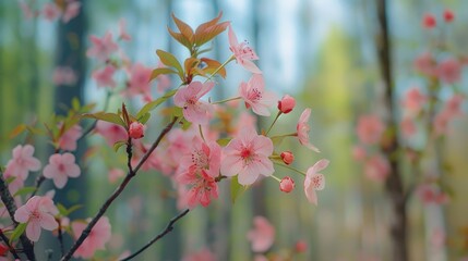 Wall Mural - Floral Pink Blossom Amidst the Woods