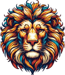 creative animal colorful lion king head vector art style illustration with soft mane