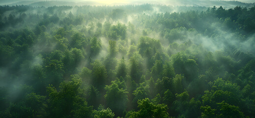 Breath-taking Aerial Photograph of the Jungle. Atmospheric Wilderness Photo. Nature Background. Aerial view of a dense forest with sunlight filtering through the canopy. Concept of nature and tranquil