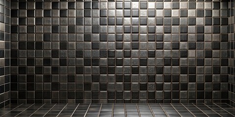 Dark black ceramic wall and floor mosaic tiles with geometric pattern design for bathroom decoration , bathroom, tiles, mosaic