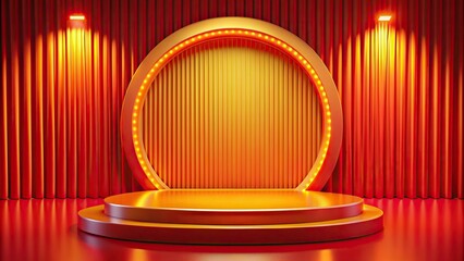 Wall Mural - Vibrant red and orange stage with a yellow circle backdrop, vibrant, colorful, stage, background, red, orange