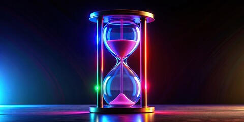Wall Mural - Neon colorful hourglass with a concept of time created with generative technology, hourglass, time, concept, neon