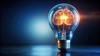 Sticker - Virtual brain glowing inside a light bulb symbolizing futuristic education and innovative thinking, virtual, brain