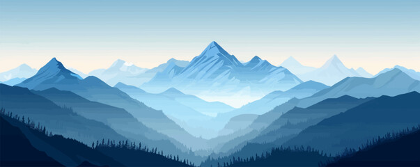 Wall Mural - Mountains - Minimalistic flat design landscape. vector simple illustration