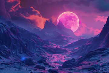 neon fantasy landscape of distant unknown planet futuristic alien world ai generated illustration