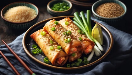 Crispy Spring Rolls with Sesame and Green Onions