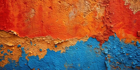 Wall Mural - Red, orange, and blue textured wall with small imperfections and uneven plaster paint , texture, background, wall, imperfections, plaster