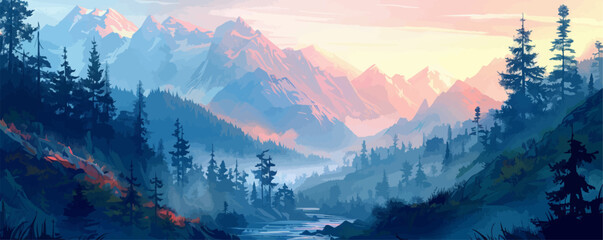 Wall Mural - sunrise in mountains