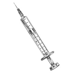 Wall Mural - medical syringe with engraving style black color only