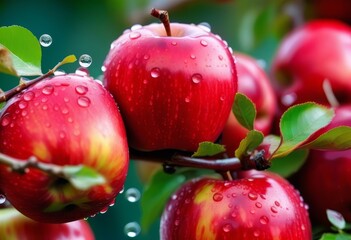 Poster - A close-up of red apples covered in water droplets