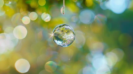 Aufkleber - crystal-clear water droplet suspended in mid-air, perfectly spherical and reflecting the surrounding environment.