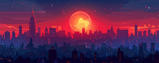 Wall Mural - antasy night city Vector flat minimalistic isolated illustration