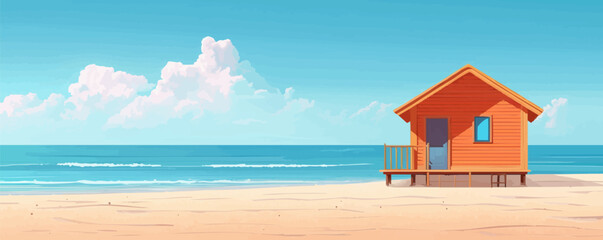 Sticker - Wooden hut on the beach Vector flat minimalistic isolated illustration