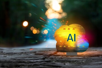 AI Lightbulb on City Street, Symbol of Urban Digital Innovation