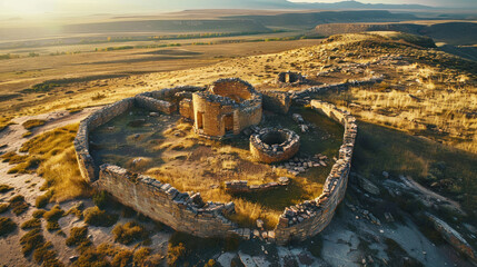 Wall Mural - Aerial view of an ancient architectural ruin in a remote area