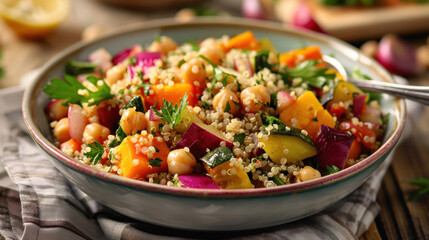 Wall Mural - Bowl of quinoa salad with roasted vegetables and chickpeas