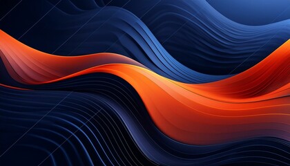 Wall Mural - Abstract background with smooth waves in orange red and navy blue tones. Elegant futuristic geometric background with waved shaped lines