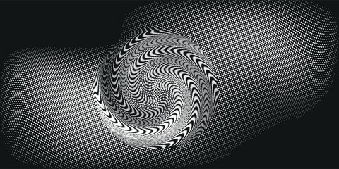 Poster - Abstract halftone wave dotted background. Futuristic twisted grunge pattern, dot, circles. Vector modern optical pop art texture for posters, business cards, cover,ilustration