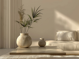 Wall Mural - Sofa complements vase plant decoration in living room