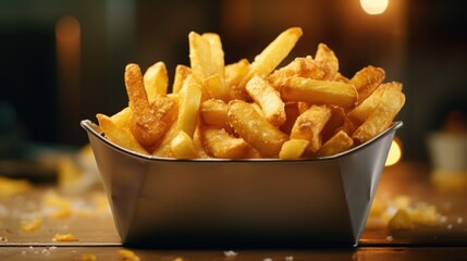 Wall Mural - A plate of crispy French fries served on a table