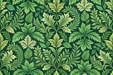 Green foliage pattern with intricate botanical design for wallpaper, fabric, and digital backgrounds , foliage, green