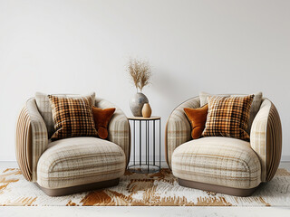 Canvas Print - Experience coziness with armchairs, pillows, and a plaid in a thoughtfully designed living room