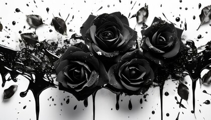 Wall Mural - Black Roses with Abstract Ink Splatter Art