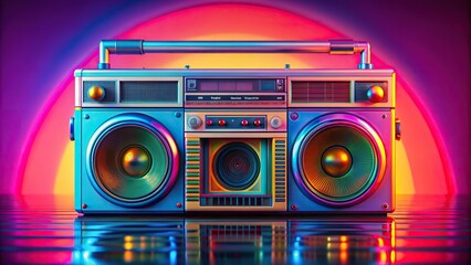 Wall Mural - Colorful retro music Boombox in render style, retro, vibrant, music, boombox, stereo, vintage, 80s, 90s, colorful, neon