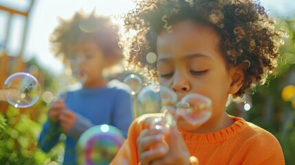 Sticker - The children blowing bubbles