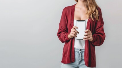 Wall Mural - The woman holding smartphone