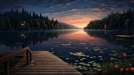 Wall Mural - Background Showcasing a Lake View at Night