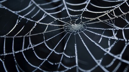 Sinister arachnid silk mesh capturing eerie backdrop