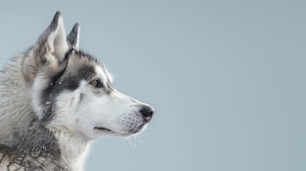 Wall Mural - Portrait of a Husky dog over plain background