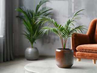 Wall Mural - Center table features a decorative plant pot, with an easy chair in the background