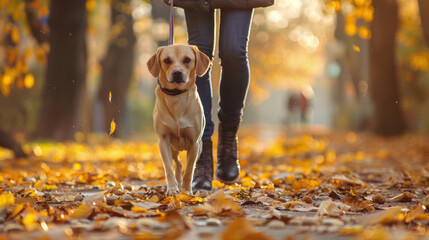 Wall Mural - Pet owner cleaning up after a dog during a walk