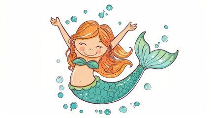 Wall Mural - Vector illustration of a cute beautiful mermaid. Nursery art for baby.